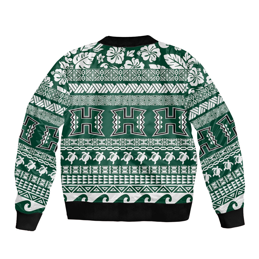 Hawaii Rainbow Warriors Christmas Sleeve Zip Bomber Jacket Kakau Motifs LT7 - Polynesian Pride