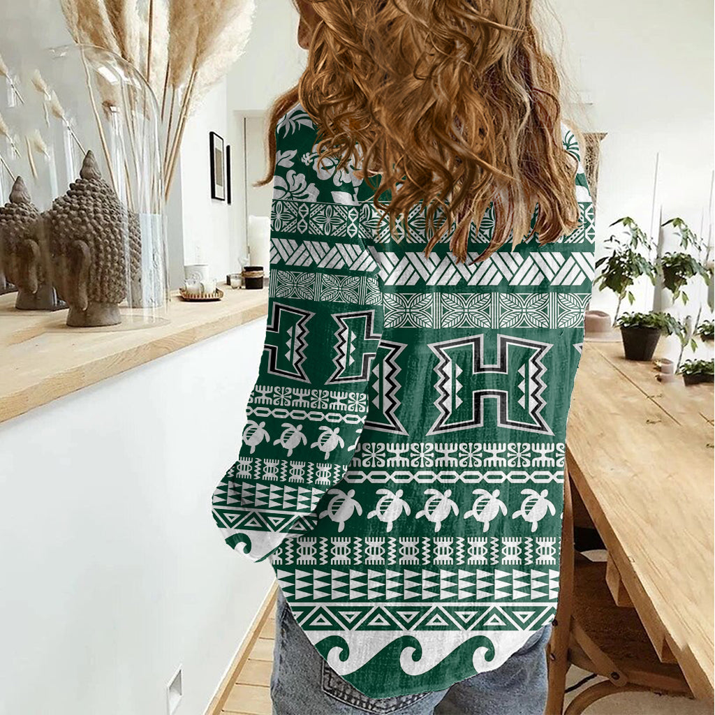 Hawaii Rainbow Warriors Christmas Women Casual Shirt Kakau Motifs LT7 - Polynesian Pride