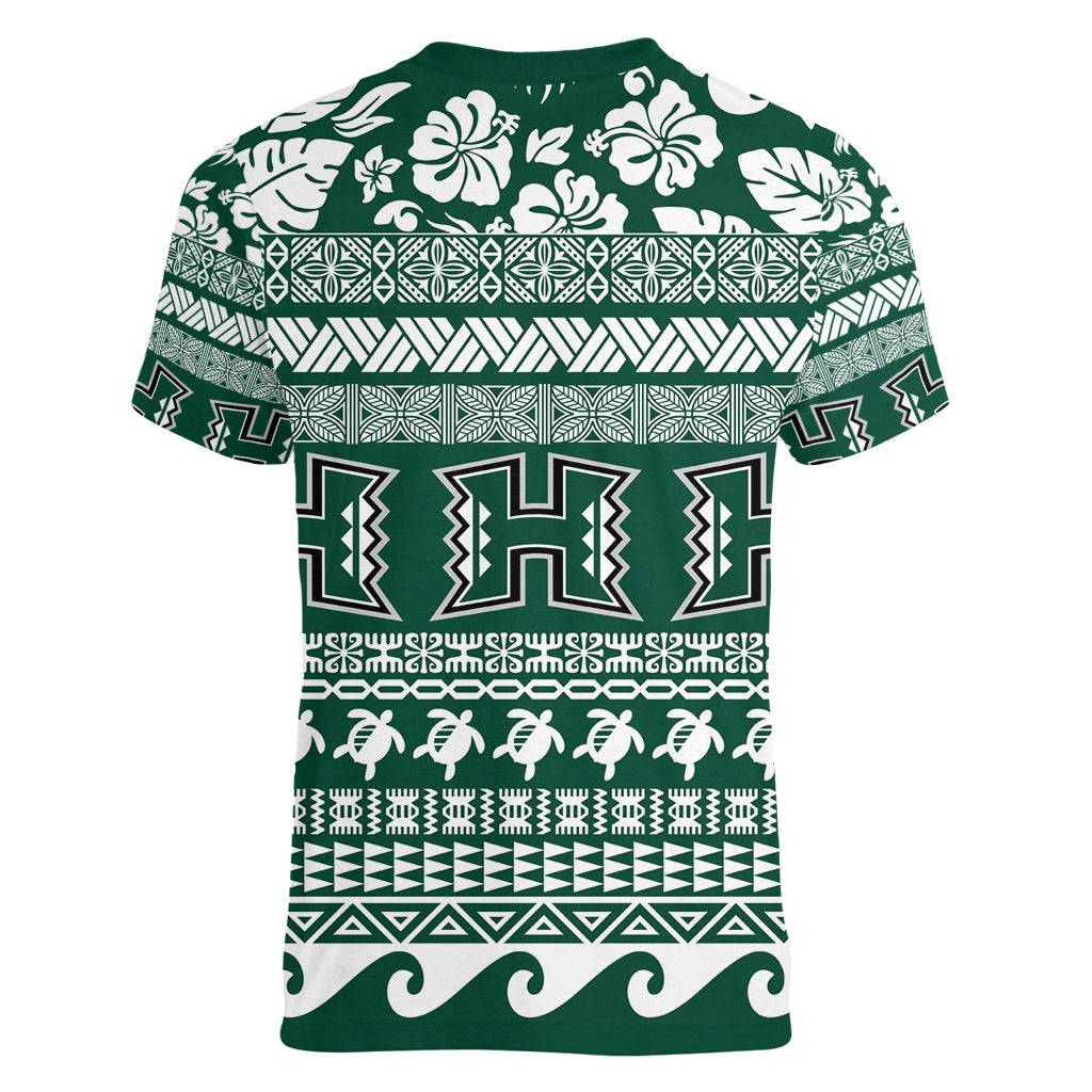 Hawaii Rainbow Warriors Christmas Women V Neck T Shirt Kakau Motifs LT7 - Polynesian Pride