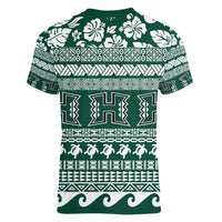 Hawaii Rainbow Warriors Christmas Women V Neck T Shirt Kakau Motifs LT7 - Polynesian Pride