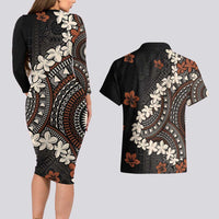 Bula Fiji Women's Day Couples Matching Long Sleeve Bodycon Dress and Hawaiian Shirt Classic Masi Tapa