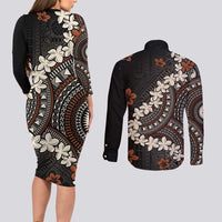 Bula Fiji Women's Day Couples Matching Long Sleeve Bodycon Dress and Long Sleeve Button Shirt Classic Masi Tapa