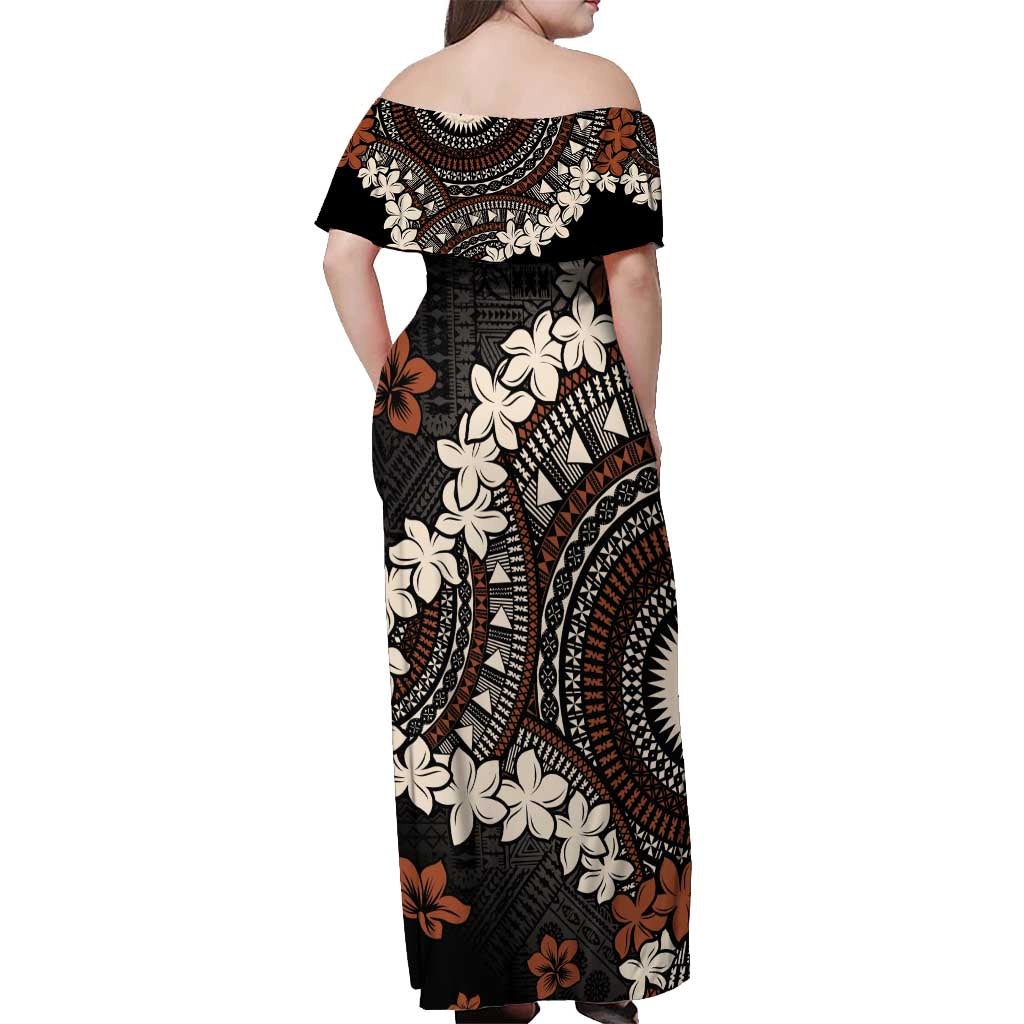 Bula Fiji Women's Day Off Shoulder Maxi Dress Classic Masi Tapa