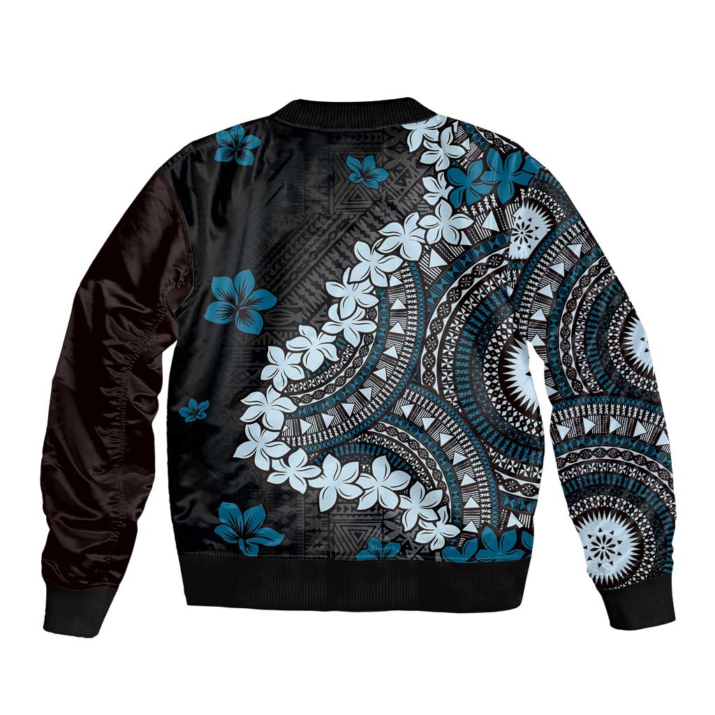 Bula Fiji Women's Day Bomber Jacket Indigo Masi Tapa