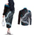 Bula Fiji Women's Day Couples Matching Off The Shoulder Long Sleeve Dress and Long Sleeve Button Shirt Indigo Masi Tapa