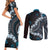 Bula Fiji Women's Day Couples Matching Short Sleeve Bodycon Dress and Long Sleeve Button Shirt Indigo Masi Tapa