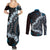 Bula Fiji Women's Day Couples Matching Summer Maxi Dress and Long Sleeve Button Shirt Indigo Masi Tapa