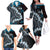Bula Fiji Women's Day Family Matching Off The Shoulder Long Sleeve Dress and Hawaiian Shirt Indigo Masi Tapa