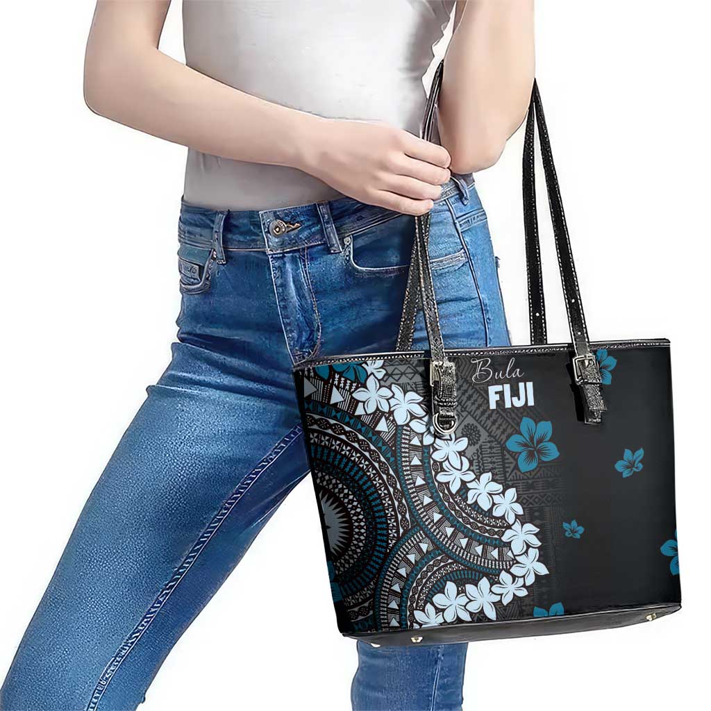 Bula Fiji Women's Day Leather Tote Bag Indigo Masi Tapa