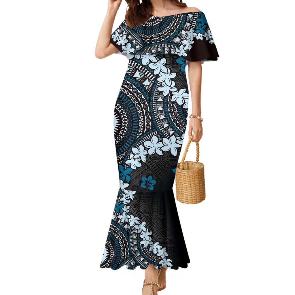 Bula Fiji Women's Day Mermaid Dress Indigo Masi Tapa