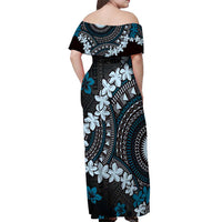 Bula Fiji Women's Day Off Shoulder Maxi Dress Indigo Masi Tapa