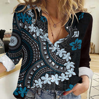 Bula Fiji Women's Day Women Casual Shirt Indigo Masi Tapa