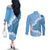 Bula Fiji Women's Day Couples Matching Off The Shoulder Long Sleeve Dress and Long Sleeve Button Shirt Turquoise Masi Tapa