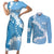 Bula Fiji Women's Day Couples Matching Short Sleeve Bodycon Dress and Long Sleeve Button Shirt Turquoise Masi Tapa
