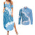 Bula Fiji Women's Day Couples Matching Summer Maxi Dress and Long Sleeve Button Shirt Turquoise Masi Tapa