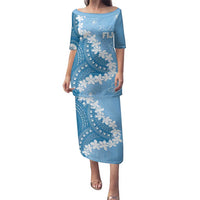 Bula Fiji Women's Day Family Matching Puletasi and Hawaiian Shirt Turquoise Masi Tapa