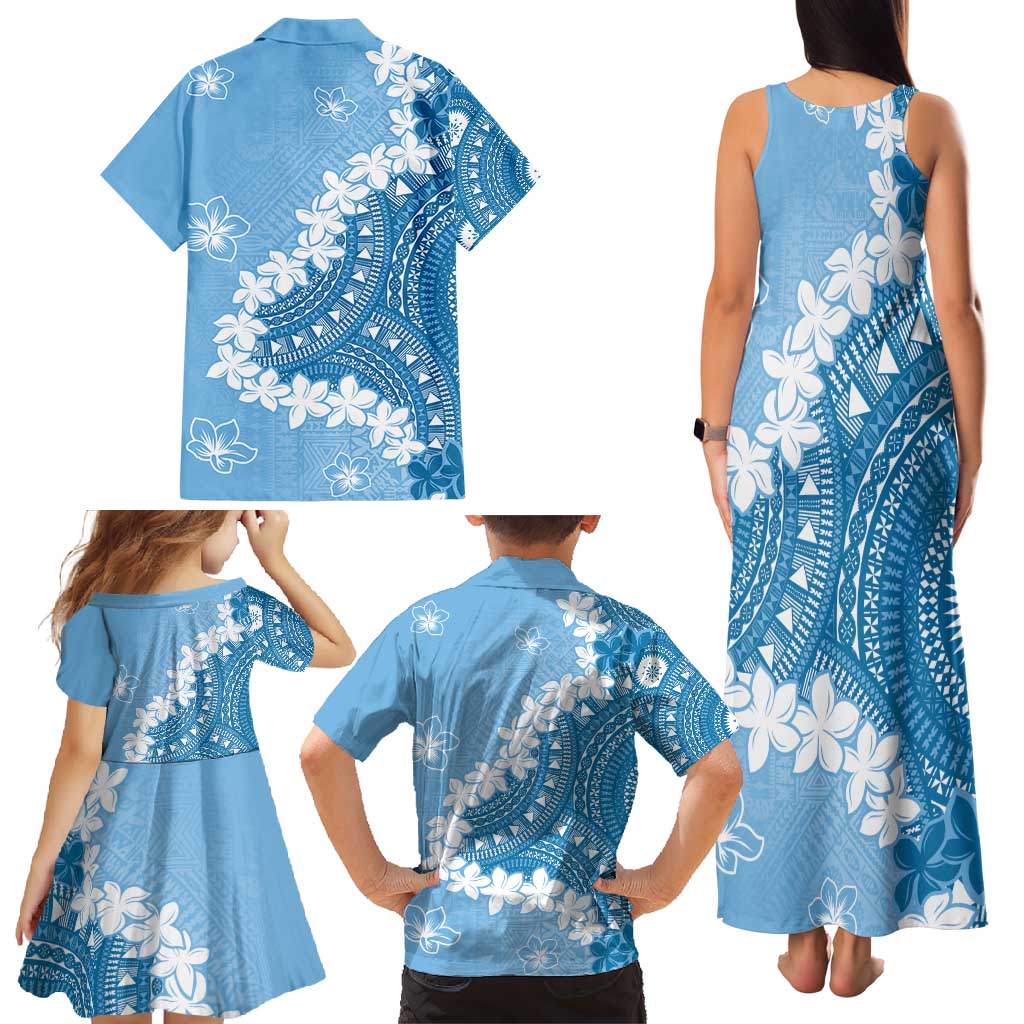 Bula Fiji Women's Day Family Matching Tank Maxi Dress and Hawaiian Shirt Turquoise Masi Tapa