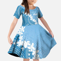 Bula Fiji Women's Day Kid Short Sleeve Dress Turquoise Masi Tapa