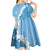 Bula Fiji Women's Day Kid Short Sleeve Dress Turquoise Masi Tapa
