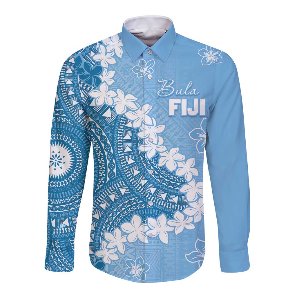 Bula Fiji Women's Day Long Sleeve Button Shirt Turquoise Masi Tapa