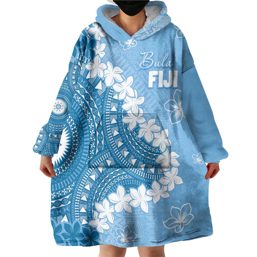 Bula Fiji Women's Day Wearable Blanket Hoodie Turquoise Masi Tapa