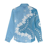 Bula Fiji Women's Day Women Casual Shirt Turquoise Masi Tapa