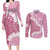 Bula Fiji Women's Day Couples Matching Long Sleeve Bodycon Dress and Long Sleeve Button Shirt Pink Masi Tapa