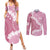 Bula Fiji Women's Day Couples Matching Summer Maxi Dress and Long Sleeve Button Shirt Pink Masi Tapa