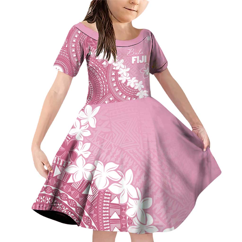 Bula Fiji Women's Day Family Matching Off Shoulder Short Dress and Hawaiian Shirt Pink Masi Tapa