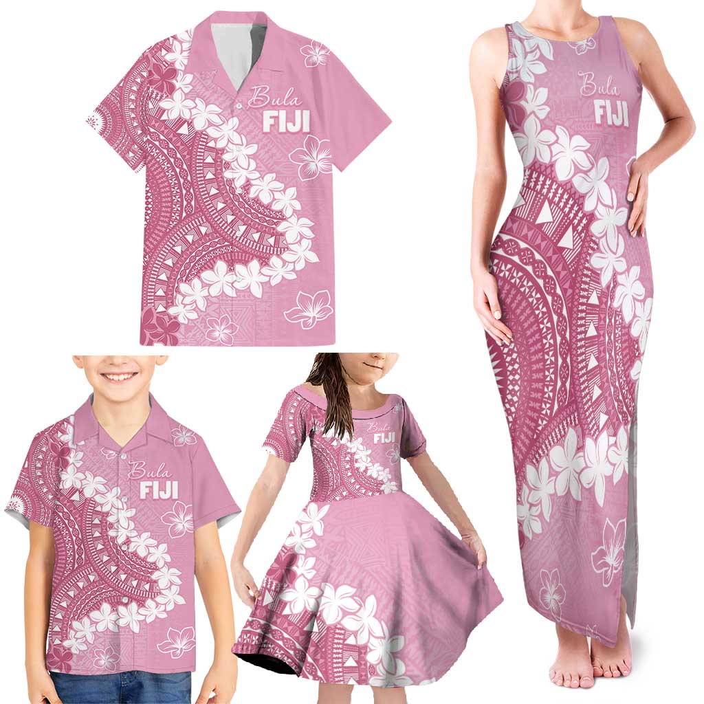 Bula Fiji Women's Day Family Matching Tank Maxi Dress and Hawaiian Shirt Pink Masi Tapa