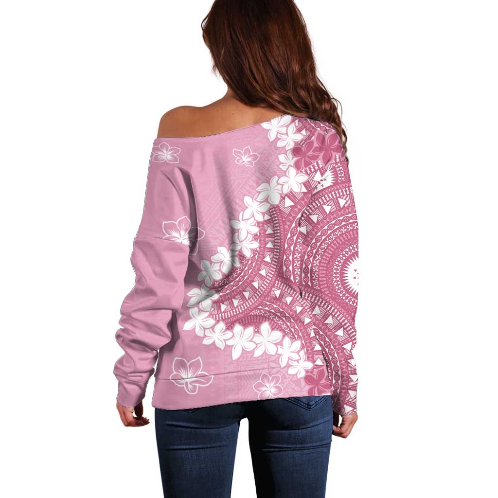Bula Fiji Women's Day Off Shoulder Sweater Pink Masi Tapa
