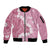 Bula Fiji Women's Day Sleeve Zip Bomber Jacket Pink Masi Tapa