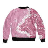 Bula Fiji Women's Day Sleeve Zip Bomber Jacket Pink Masi Tapa