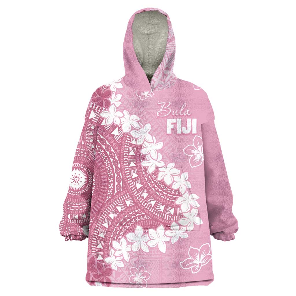 Bula Fiji Women's Day Wearable Blanket Hoodie Pink Masi Tapa