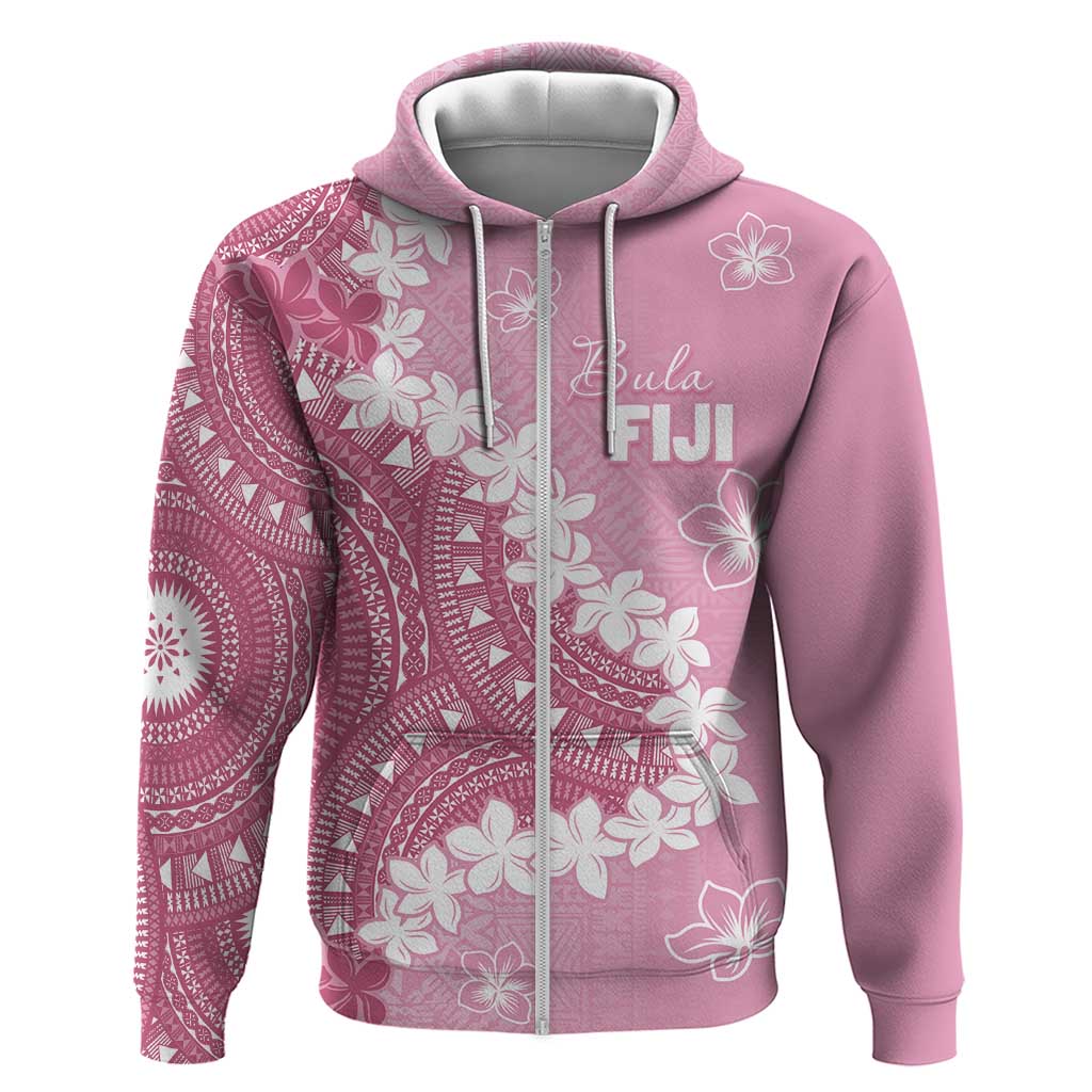 Bula Fiji Women's Day Zip Hoodie Pink Masi Tapa