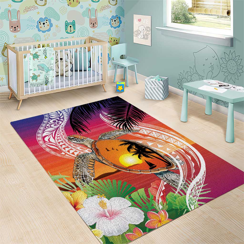 Polynesian Dreamy Turtle Area Rug Sunset Scenery