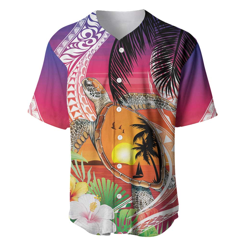 Polynesian Dreamy Turtle Baseball Jersey Sunset Scenery