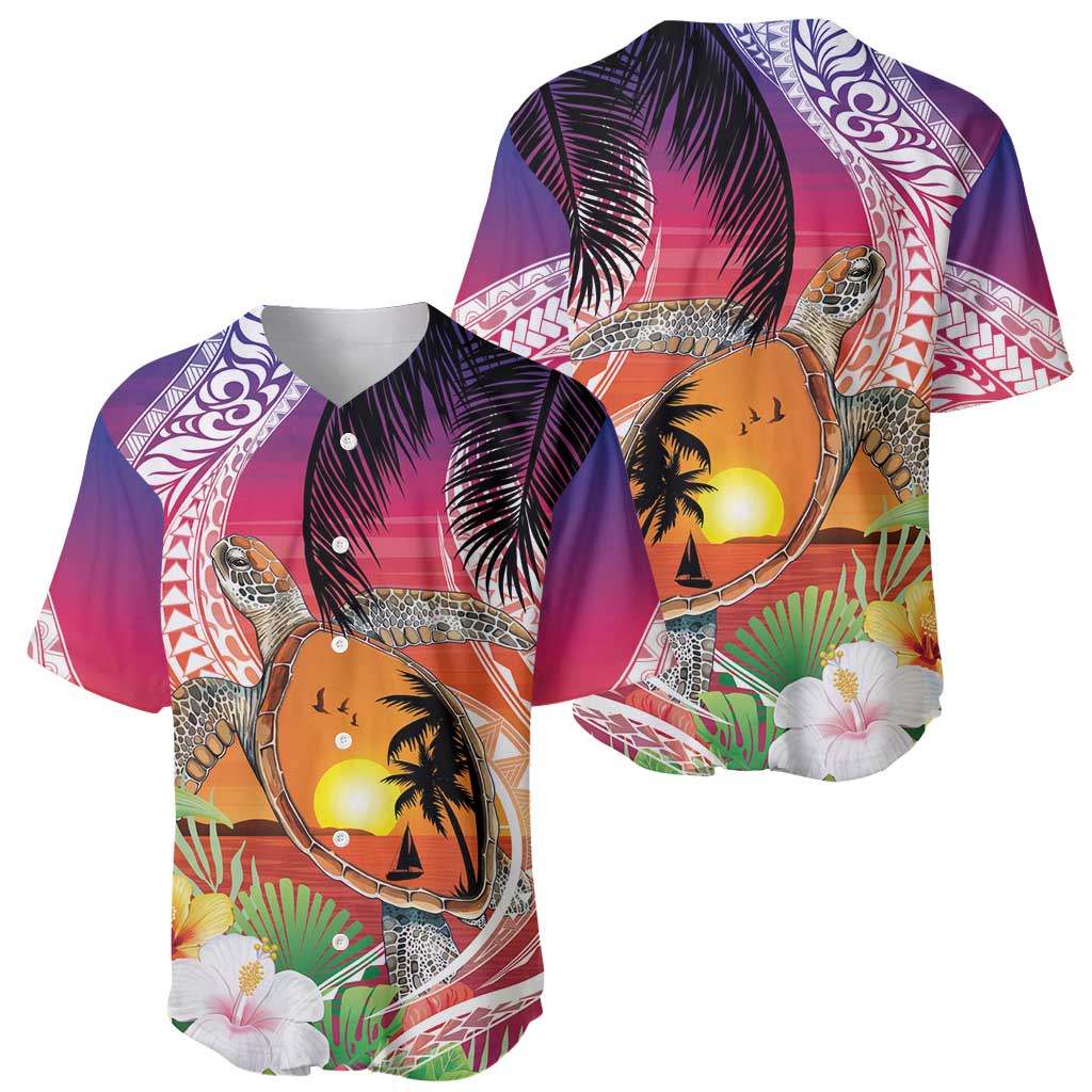 Polynesian Dreamy Turtle Baseball Jersey Sunset Scenery