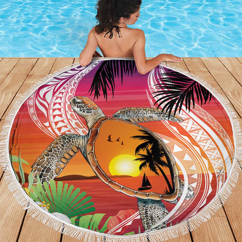 Polynesian Dreamy Turtle Beach Blanket Sunset Scenery