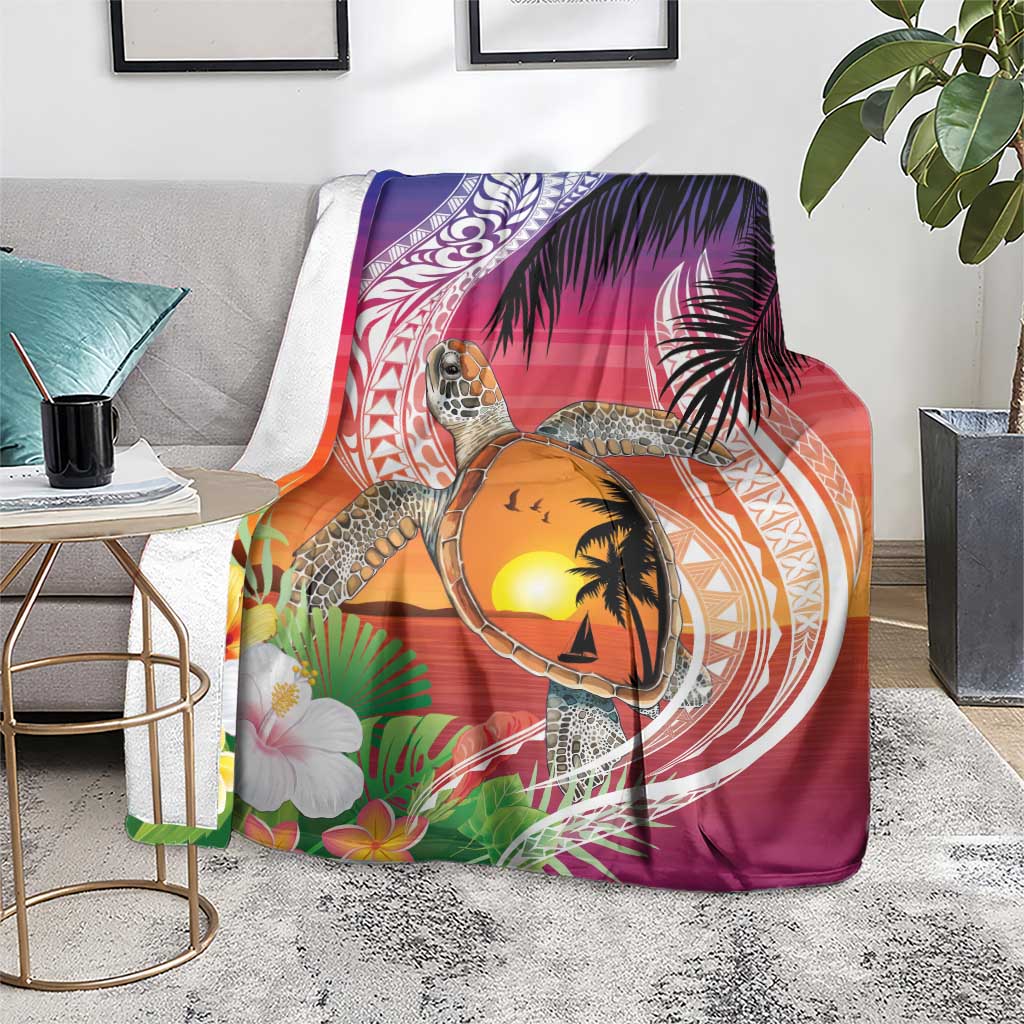 Polynesian Dreamy Turtle Blanket Sunset Scenery