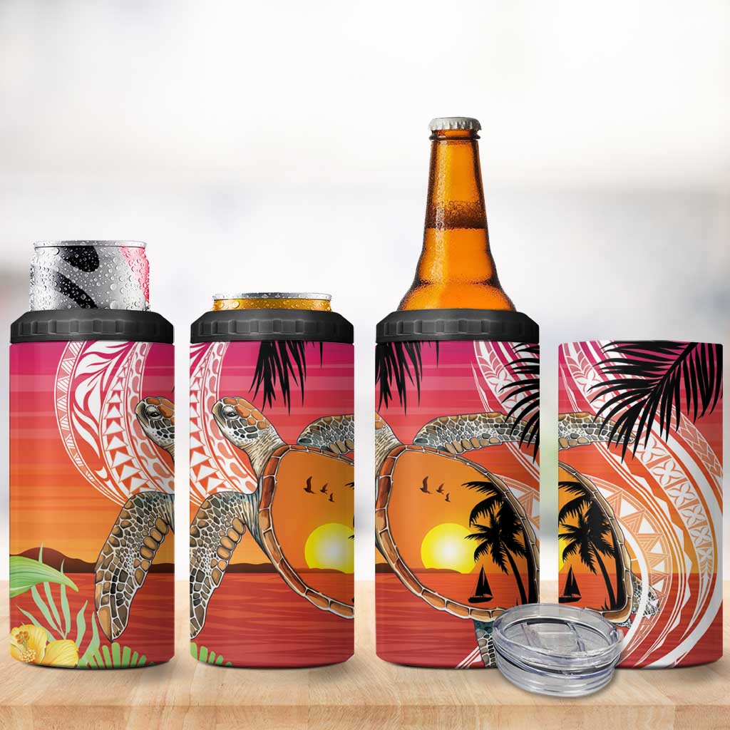 Polynesian Dreamy Turtle 4 in 1 Can Cooler Tumbler Sunset Scenery