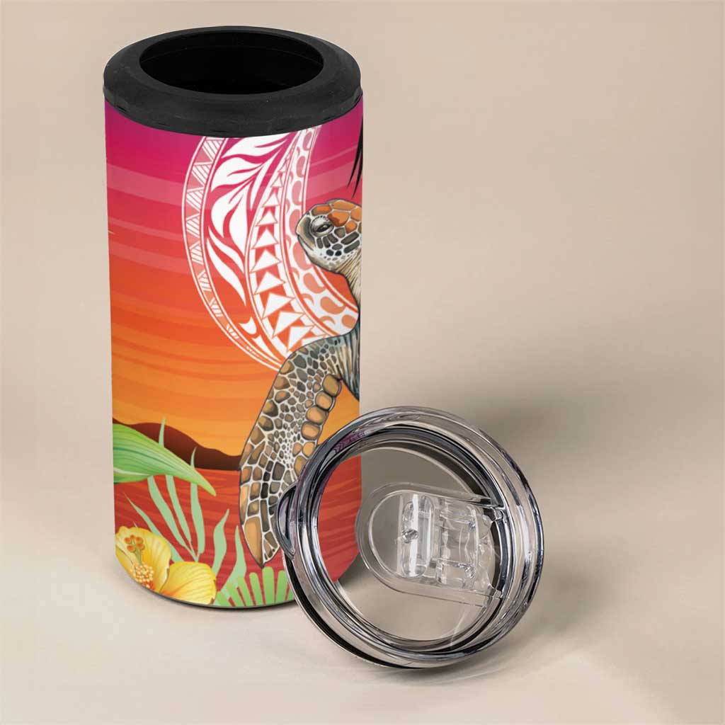 Polynesian Dreamy Turtle 4 in 1 Can Cooler Tumbler Sunset Scenery