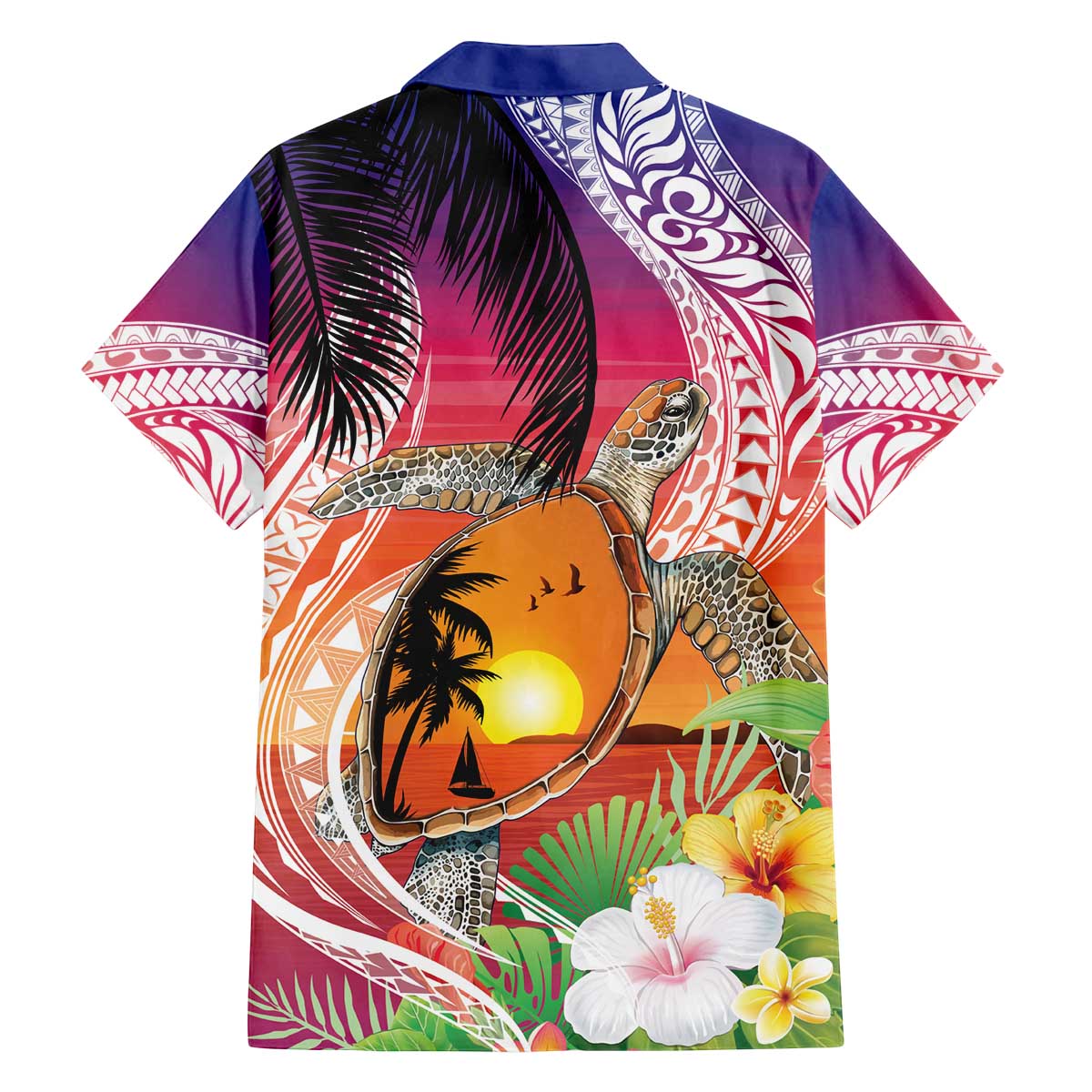 Polynesian Dreamy Turtle Family Matching Off The Shoulder Long Sleeve Dress and Hawaiian Shirt Sunset Scenery LT7 - Polynesian Pride