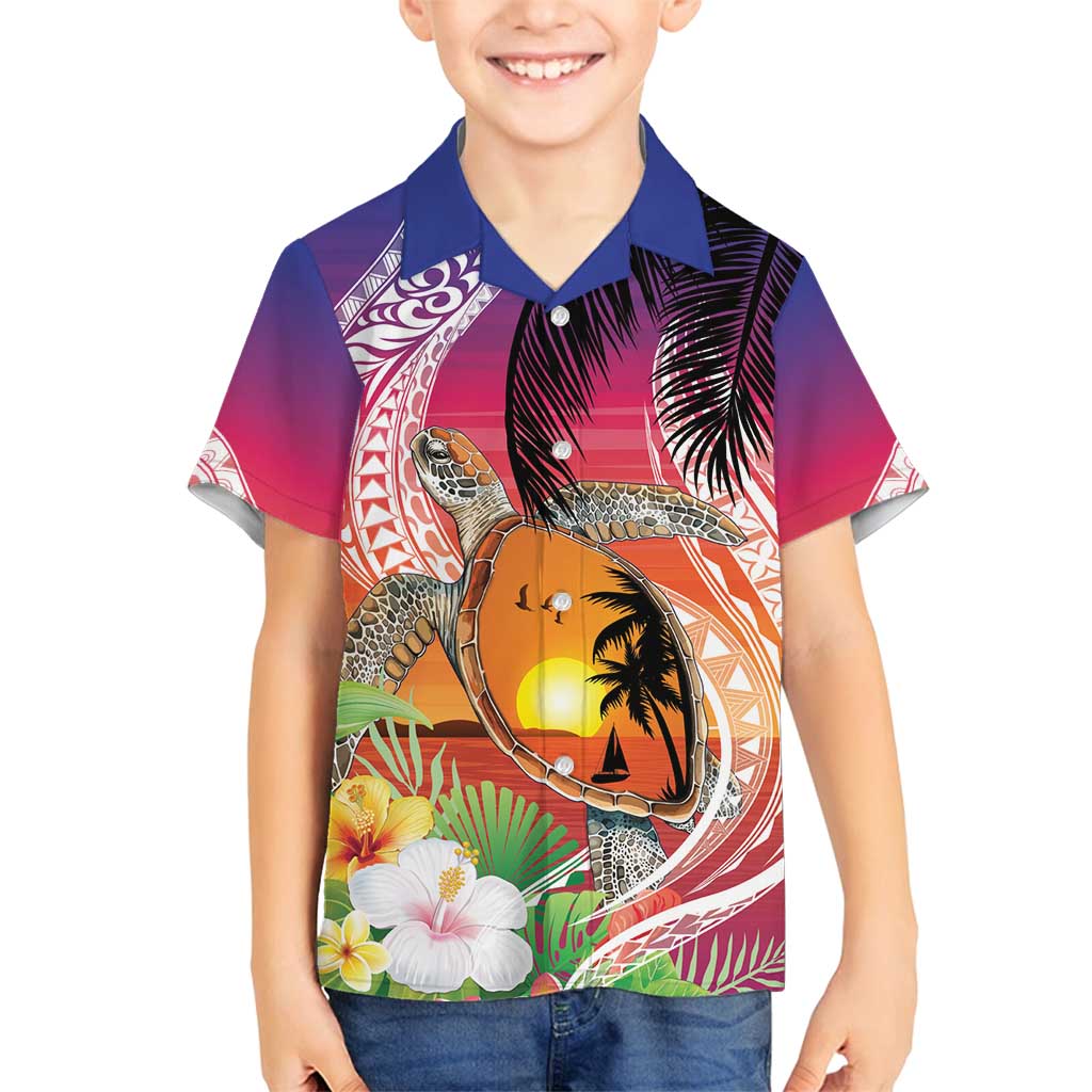 Polynesian Dreamy Turtle Family Matching Off Shoulder Maxi Dress and Hawaiian Shirt Sunset Scenery