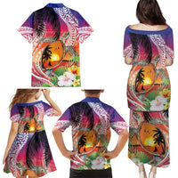 Polynesian Dreamy Turtle Family Matching Puletasi and Hawaiian Shirt Sunset Scenery