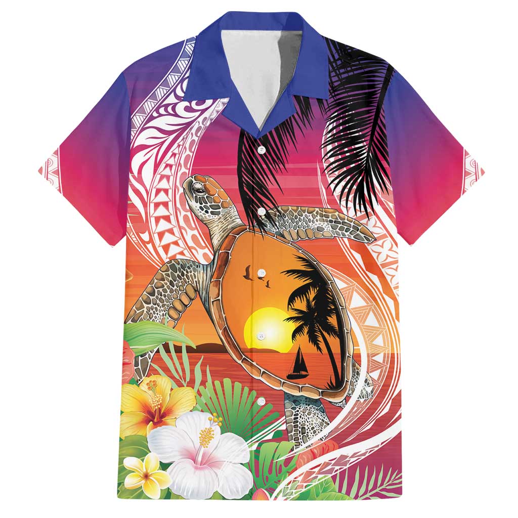 Polynesian Dreamy Turtle Family Matching Puletasi and Hawaiian Shirt Sunset Scenery
