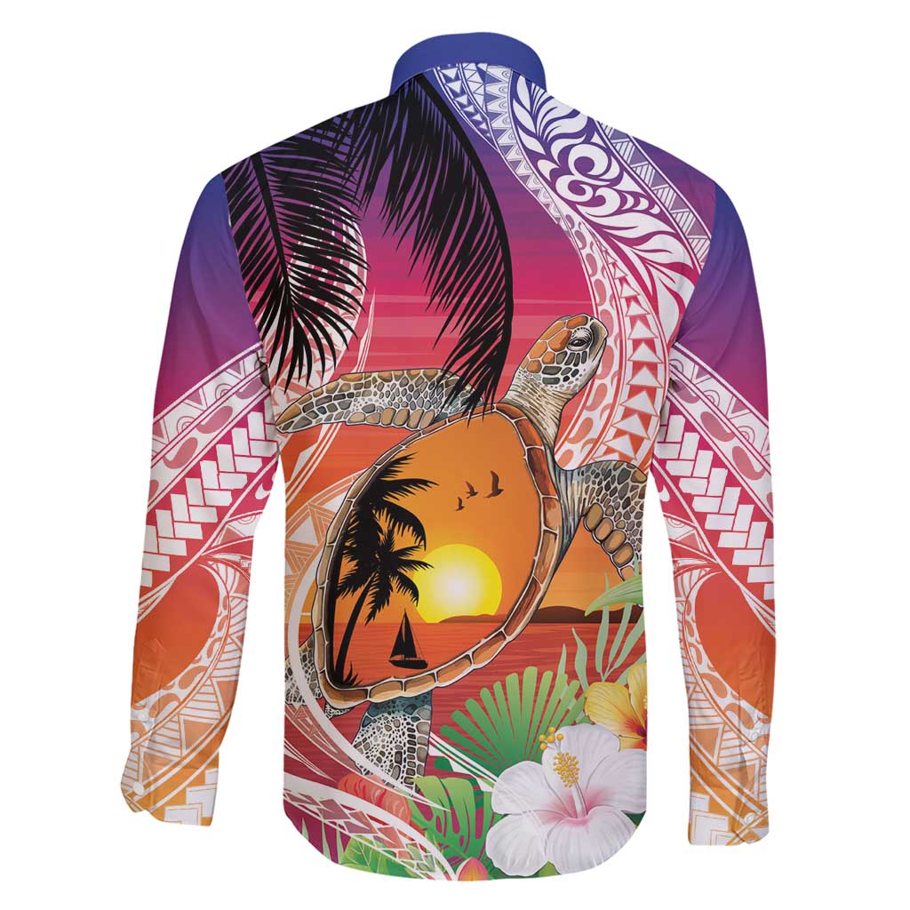 Polynesian Dreamy Turtle Family Matching Short Sleeve Bodycon Dress and Hawaiian Shirt Sunset Scenery LT7 - Polynesian Pride