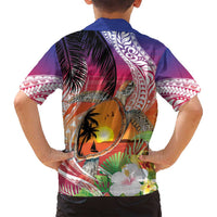 Polynesian Dreamy Turtle Family Matching Summer Maxi Dress and Hawaiian Shirt Sunset Scenery