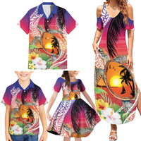 Polynesian Dreamy Turtle Family Matching Summer Maxi Dress and Hawaiian Shirt Sunset Scenery
