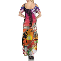 Polynesian Dreamy Turtle Family Matching Summer Maxi Dress and Hawaiian Shirt Sunset Scenery